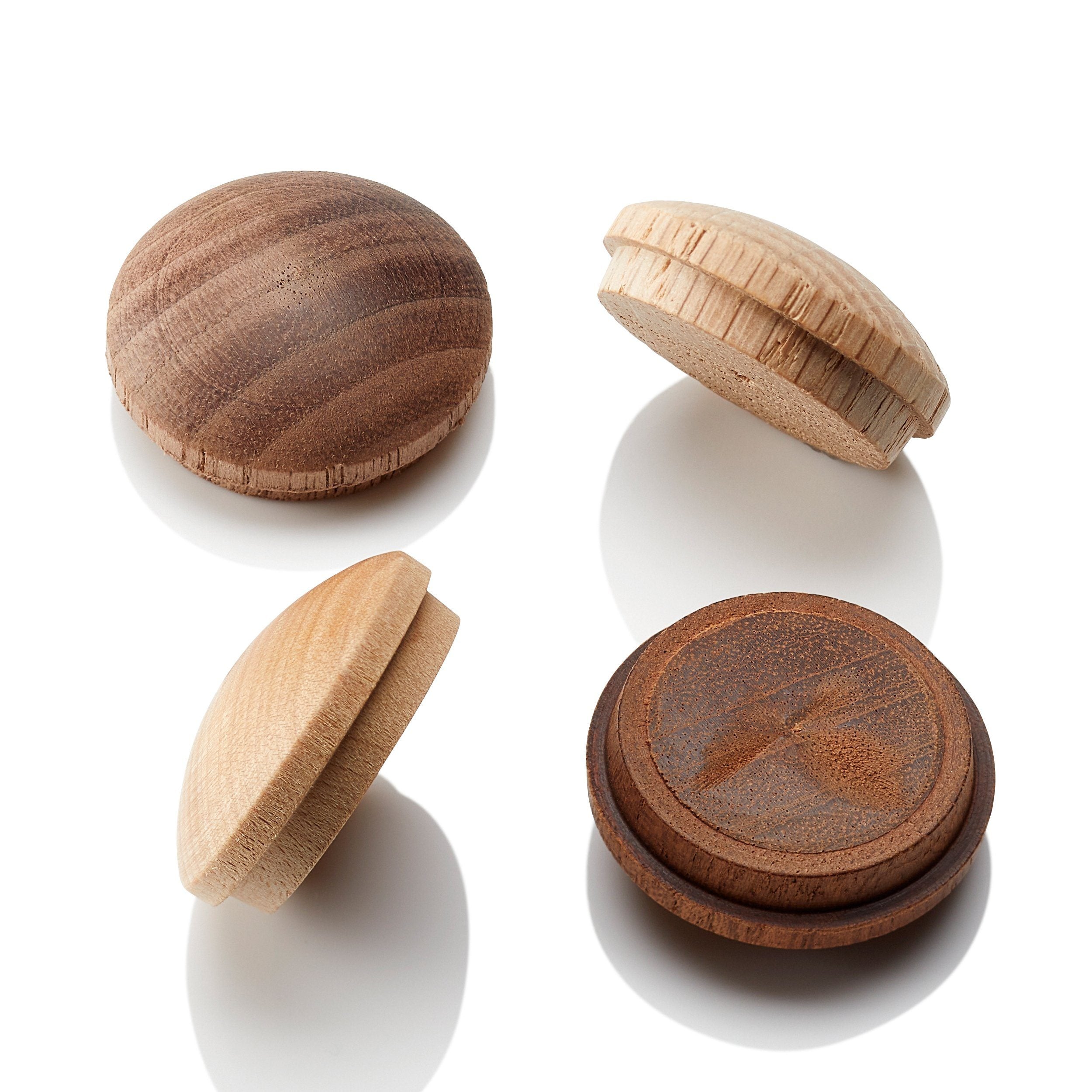 7/16 Button Top Wood Plugs - Maple, Oak, Walnut, Cherry & Mahogany